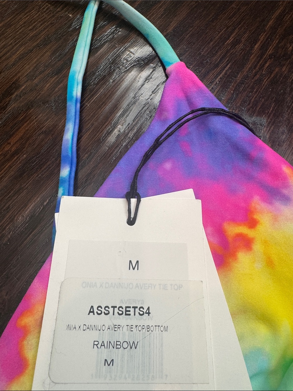 Onia Tie-Dye Triangle Bikini Top in Multicolor (Blue, Yellow, Pink, Green) - Picture 3 of 5